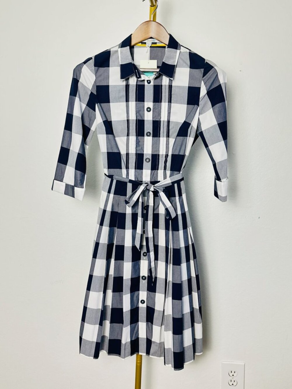 Boden Navy White Buffalo Plaid Shirt Dress - US 4R - NWT